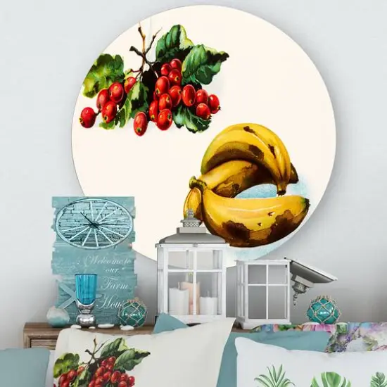 Designart - Banana and Red Berries - Farmhouse Metal Circle Wall Art {3}