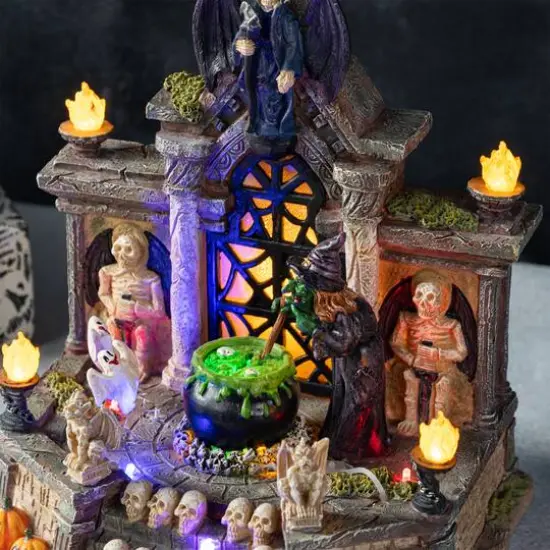 Glitzhome&reg; 9.75"H Lighted Resin Halloween Haunted House Village {6}