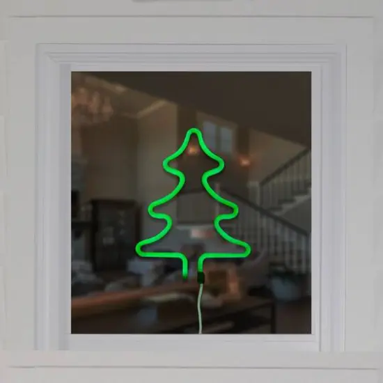 9.5" Green Neon LED Christmas Tree Window Silhouette {3}