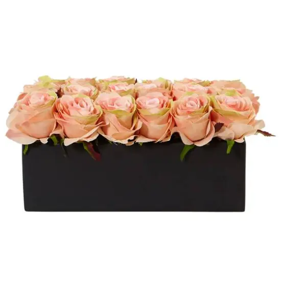 6'' Peach Roses in Black Planter {1}