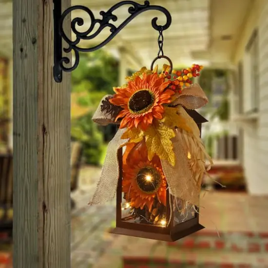 12" Decorated Autumn Lantern with LED Lights {3}