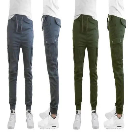 Galaxy by Harvic Slim Fit Cotton Stretch Twill Men's Cargo Joggers 2 Pack Grey/Olive {1}