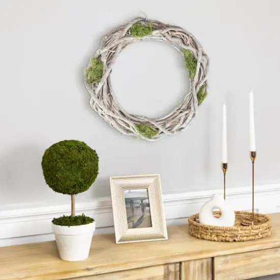 11" White Twig & Green Moss Spring Wreath {3}