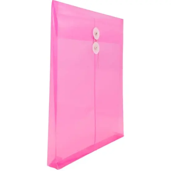 JAM Paper 9.75" x 13" Hot Pink Plastic Button String Open End Envelopes, 12ct. {3}
