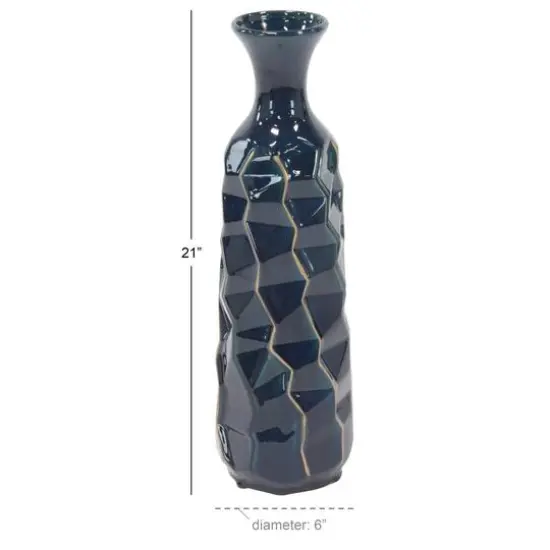 Tall Blue Stoneware Modern Vase {6}