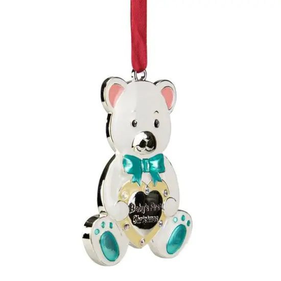 3" Pastel & Silver Plated Bear Baby's First Christmas Ornament with European Crystals {3}