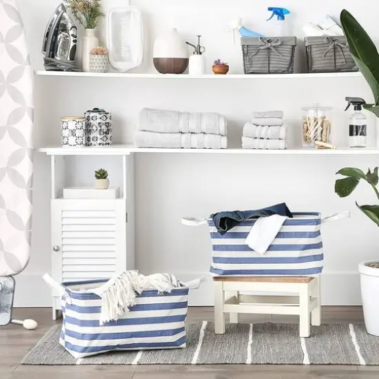 DII&reg; Striped Laundry Bins, 2ct. French Blue Stripe {5}