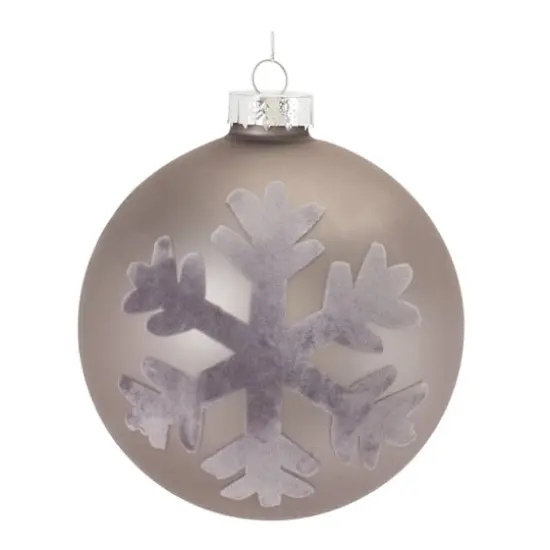 6ct. Taupe Fabric Snowflake Design Glass Ball Ornaments {4}