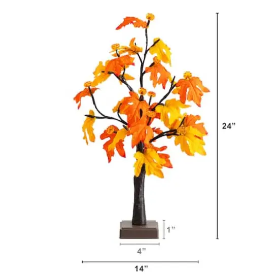 2ft. Pre-Lit Autumn Maple Artificial Fall Tree with 24 Warm White LED & Pumpkin Shaped Lights with Detachable Base {3}