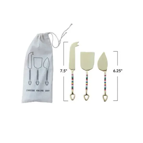 Hello Honey&reg; Gold & Multicolor Stripes Stainless Steel Cheese Server Set {4}
