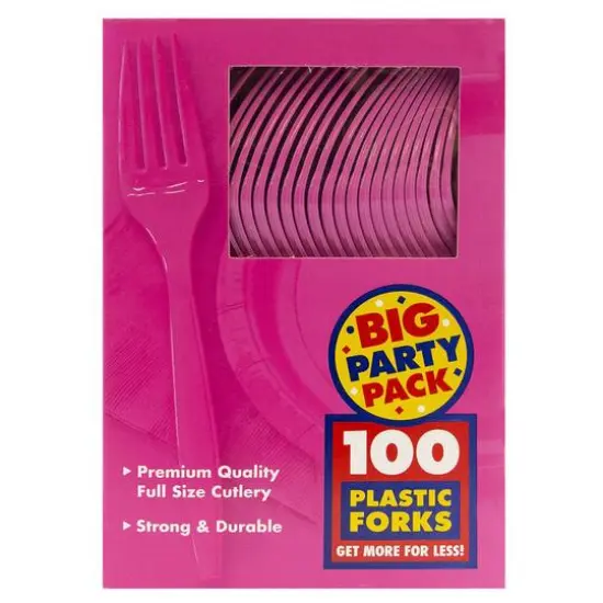 JAM Paper Premium Plastic Forks, 100ct. Hot Pink {3}