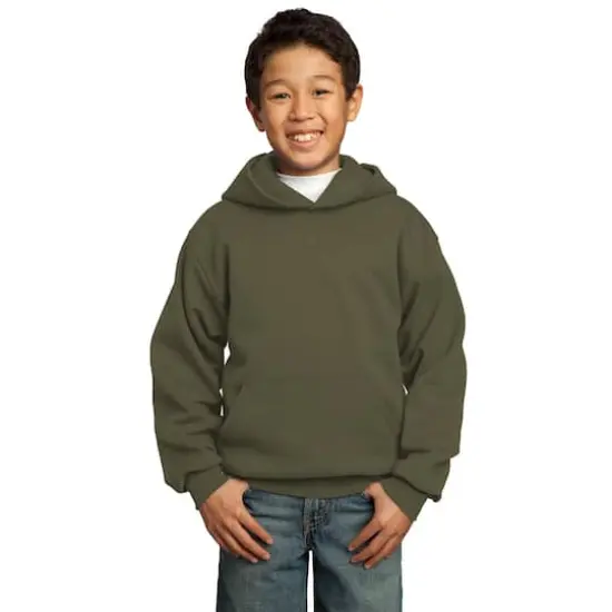 Port & Company&reg; Colors Youth Core Fleece Pullover Hooded Sweatshirt Olive Drab Green {1}