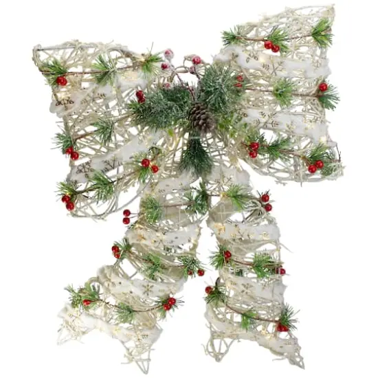 20" White Rattan Berry & Pinecone Christmas Bow {1}