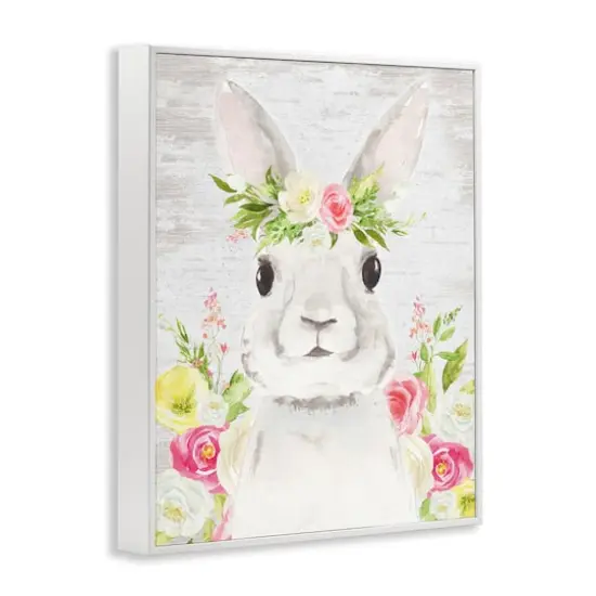 Stupell Industries Rustic Easter Bunny Flower Crown Spring Bouquet Framed Giclee Art White {4}