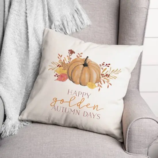 Happy Golden Autumn Throw Pillow {3}