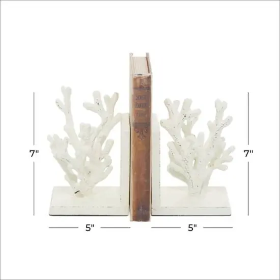 7" Coral Metal Bookend Set White {8}