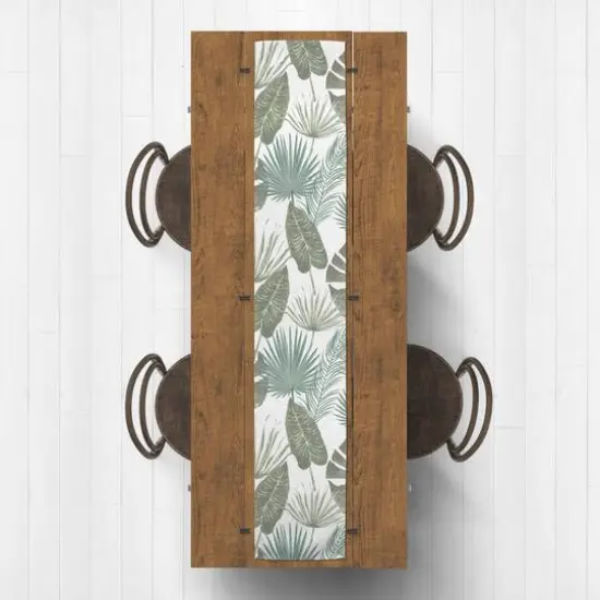 90" Tropical Palm Cotton Twill Runner White {3}