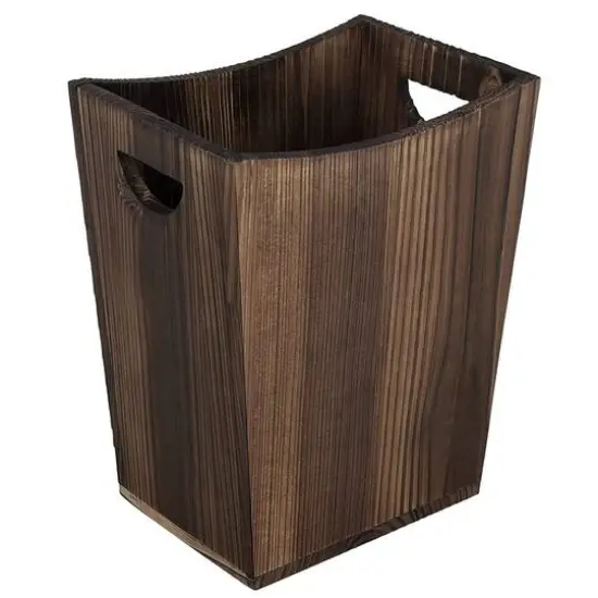 Rustic Farmhouse Style Wood Wastebasket Bin White Brown {2}