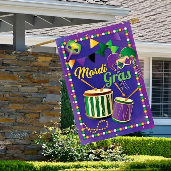 Mardi Gras Drums and Masks Outdoor House Flag 40" x 28" {3}