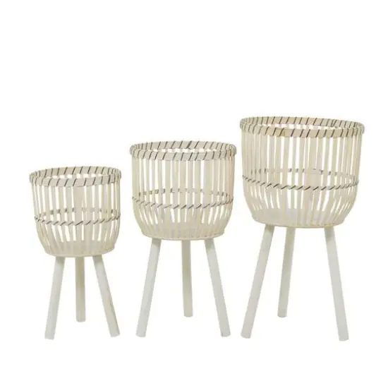 White Bamboo Bohemian Planter, Set of 3" 26", 23", 20" {4}