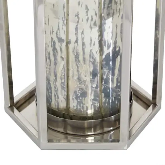 Silver Stainless Steel Contemporary Lantern, 18" x 10" x 11" {6}