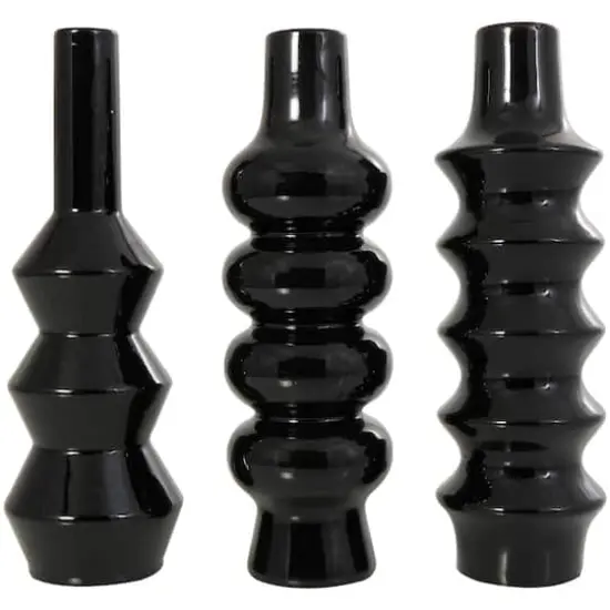 Black Ceramic Abstract Bubble Ribbed Vase Set {1}