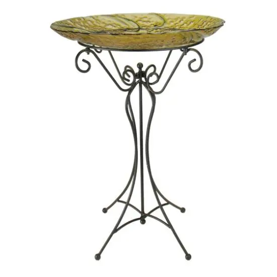 23" Hand Painted Glass Cardinal Spring Garden Bird Bath {3}