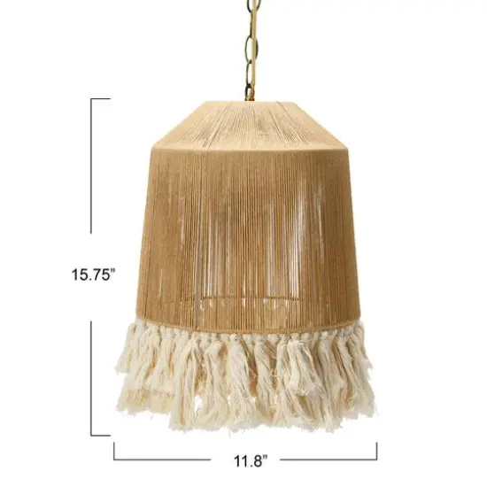 Hello Honey&reg; 16" Coastal Pendant Lamp with Natural Paper Rope Shades, Fringe Detail and Iron Base {6}