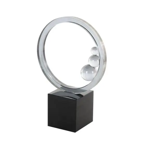 10.25" Clear Glass Ring Decorative Sculpture with Clear Orbs & Black Square Base {7}