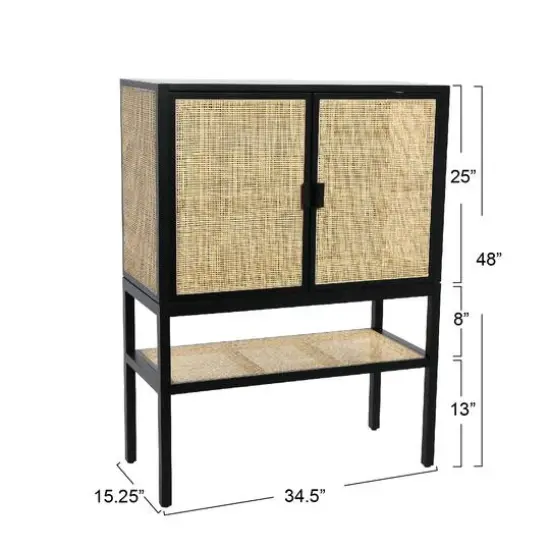 Hello Honey&reg; 47" Boho Woven Rattan and Wood Cabinet with Doors, Shelf, and Interior Storage Compartments Black and Natural {11}