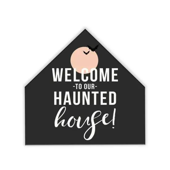Haunted House Welcome House Shaped Canvas Wall Art {1}
