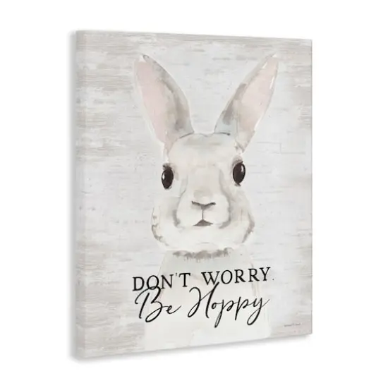 Stupell Industries Don't Worry Be Hoppy Easter Bunny Rabbit Pun Canvas Wall Art {4}
