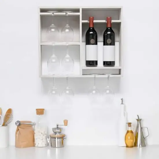 Elegant Designs Wall Mounted Wine Rack Shelf & Glass Holder White Wash {4}
