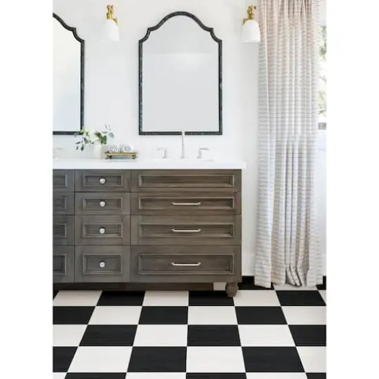 FloorPops Checkered Peel & Stick Floor Tiles Black {4}