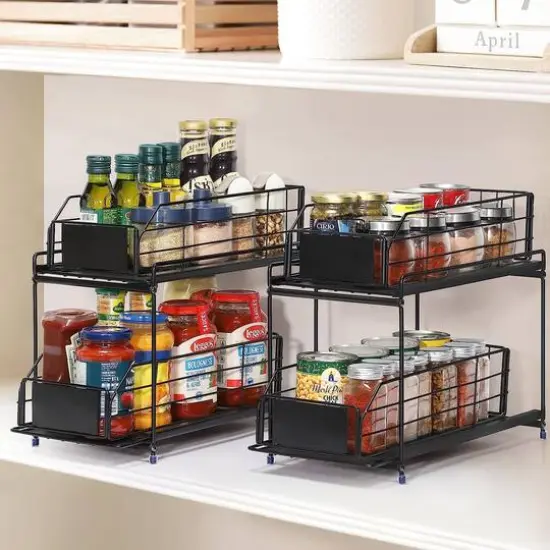 NEX&trade; 14" 2-Tier Under Sink Rack Organizer with Sliding Drawers, 2ct. Black {6}
