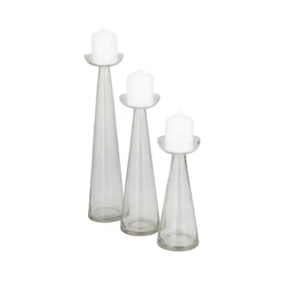 Set of 3 Clear Glass Contemporary Candle Holder, 3" x 3" x 3" {3}