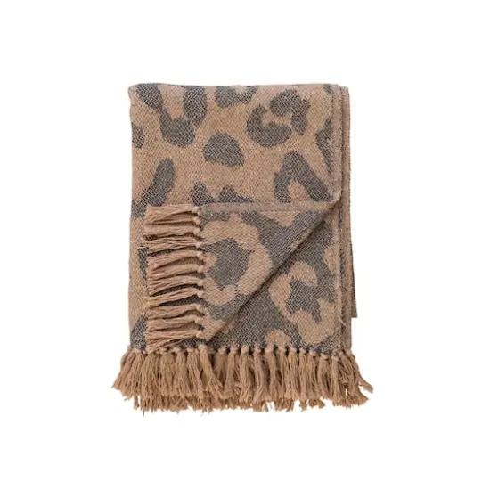 Hello Honey&reg; Black & Tan Leopard Print Woven Recycled Cotton Blend Throw with Fringe {5}