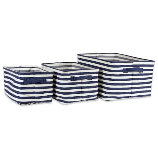 DII® Stripes PE-Coated Herringbone Woven Cotton Laundry Bin Set French Blue {1}