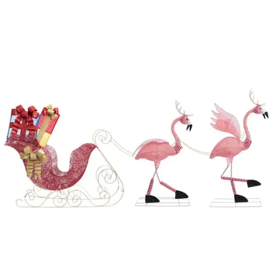 Christmas Flamingo Reindeer With Sleigh {1}