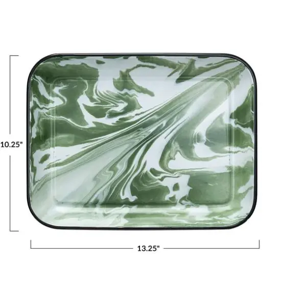 Hello Honey&reg; 13.25" Green & White Marbled Enameled Serving Plate {6}