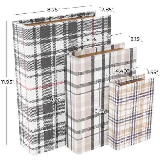 Multicolor Plaid Faux Book Storage Decorative Box Set {8}