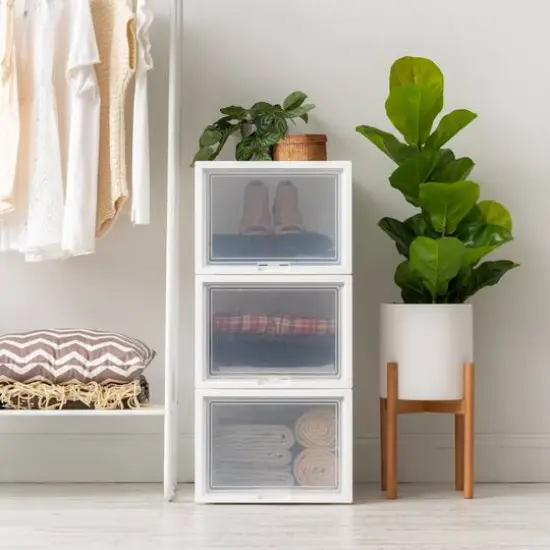 Iris&reg; White Deep Box Chest With Sliding Door, 3 Pack {9}