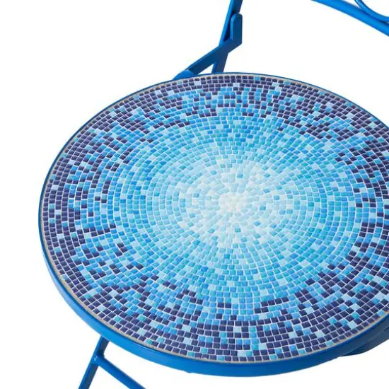 Glitzhome&reg; 36.5" Blue Outdoor Metal Folding Bistro Chairs with Ceramic Tiles Seat, 2ct. {8}