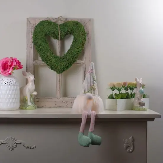 17" Lighted Cream & Pink Sitting Gnome with Knitted Hat Figure {3}