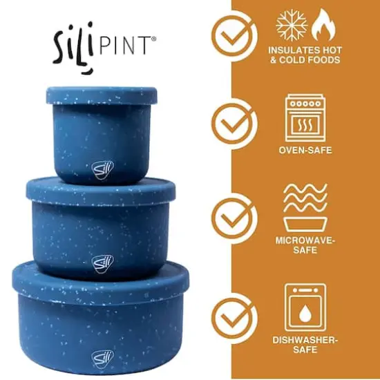 Silipint&reg; 3-Piece Silicone Lidded Bowl Set Speckled Blue {4}