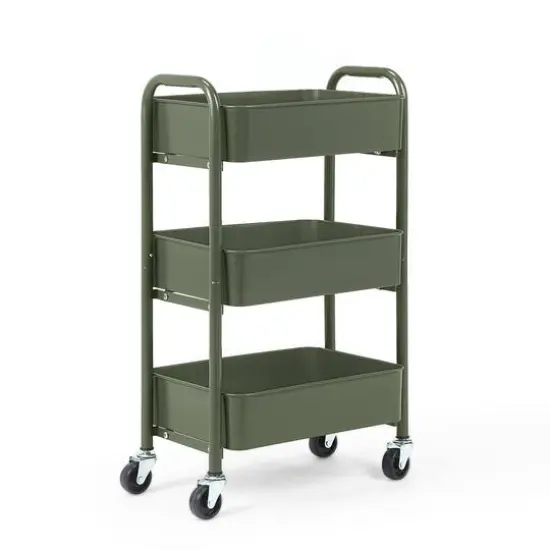SunnyPoint Compact 3-Tier Metal Rolling Cart Army Green {1}