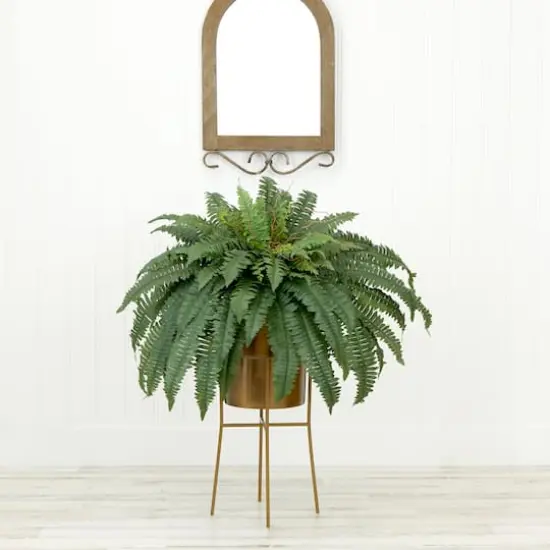 32" Artificial Boston Fern Plant with Metal Planter with Stand {4}