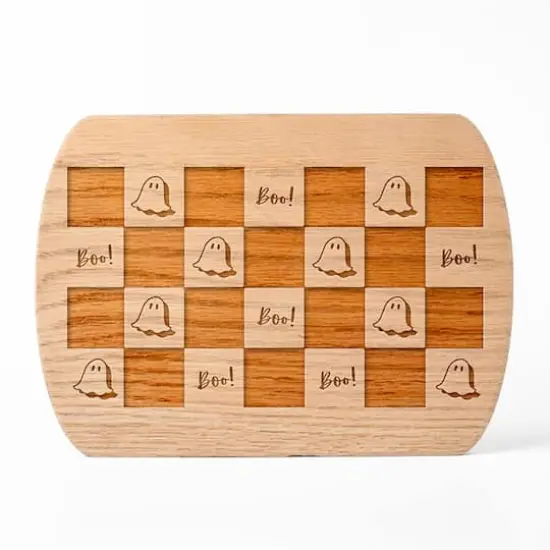 Boo Ghost Check Pattern 8" x 11" Redwood Oval Cutting Board {1}