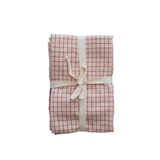 Hello Honey&reg; Red & White Grid & Stripes Cotton Tea Towels Set {5}