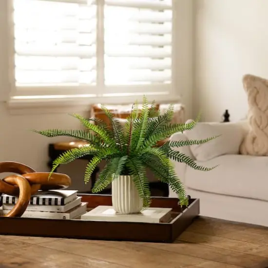 16" Artificial Boston Fern Plant in Decorative Cement Planter {3}